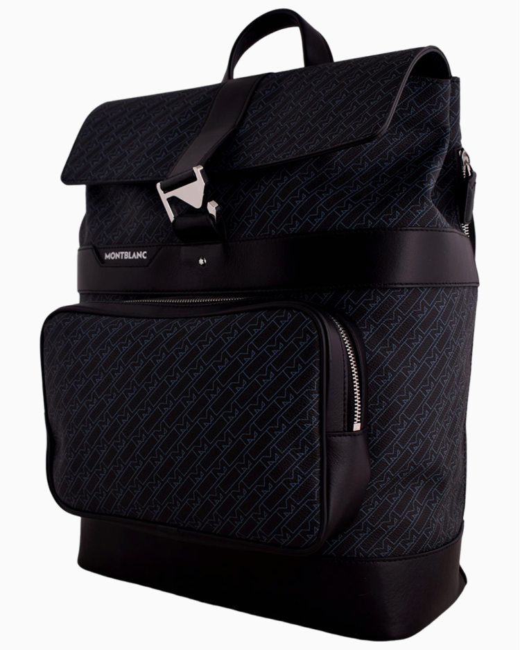 Mochila Montblanc Original Couro Azul e Preto masculino